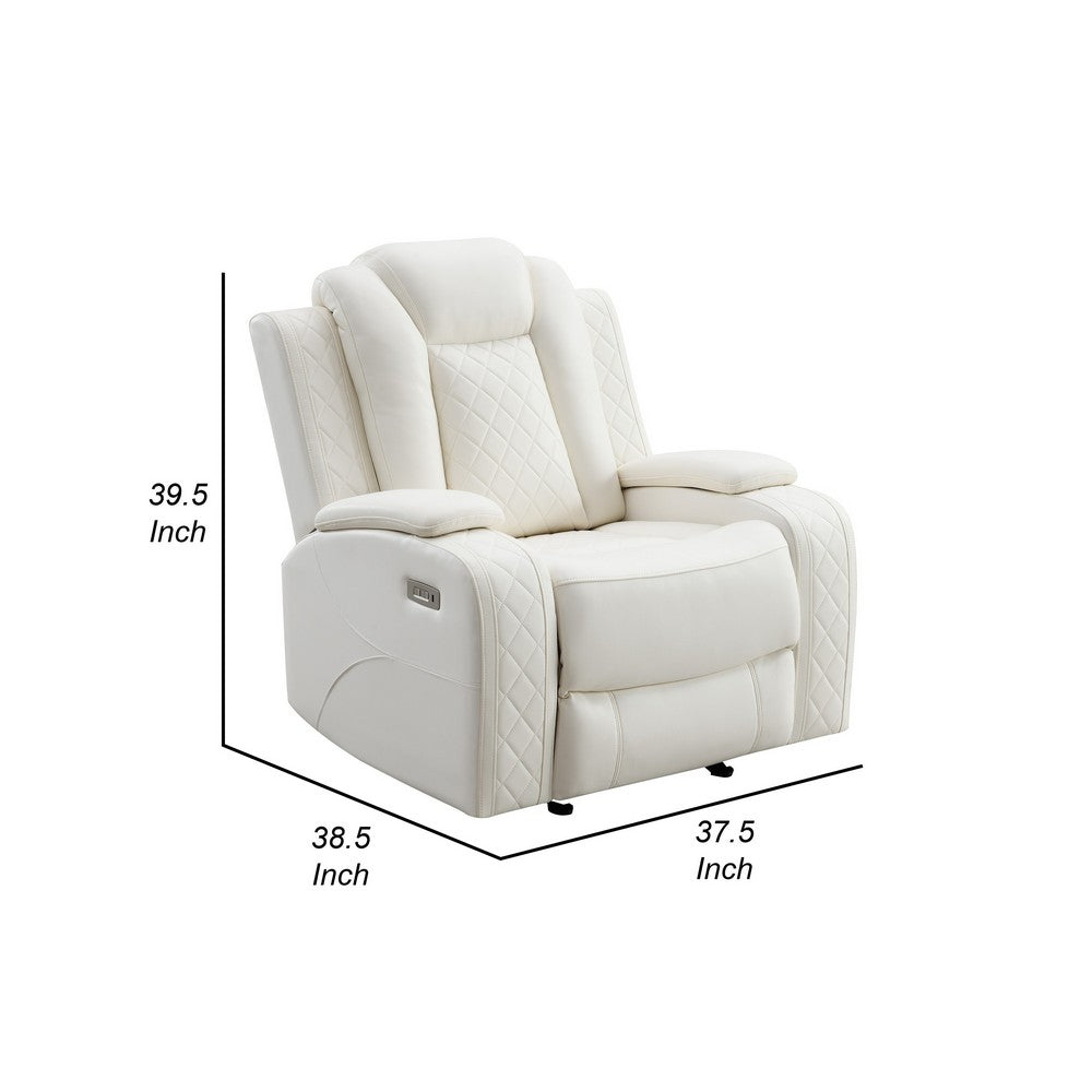 Nova 39 Inch Luxury Power Recliner Glider Chair, Plush White Faux Leather - BM316459