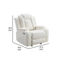 Nova 39 Inch Luxury Power Recliner Glider Chair, Plush White Faux Leather - BM316459