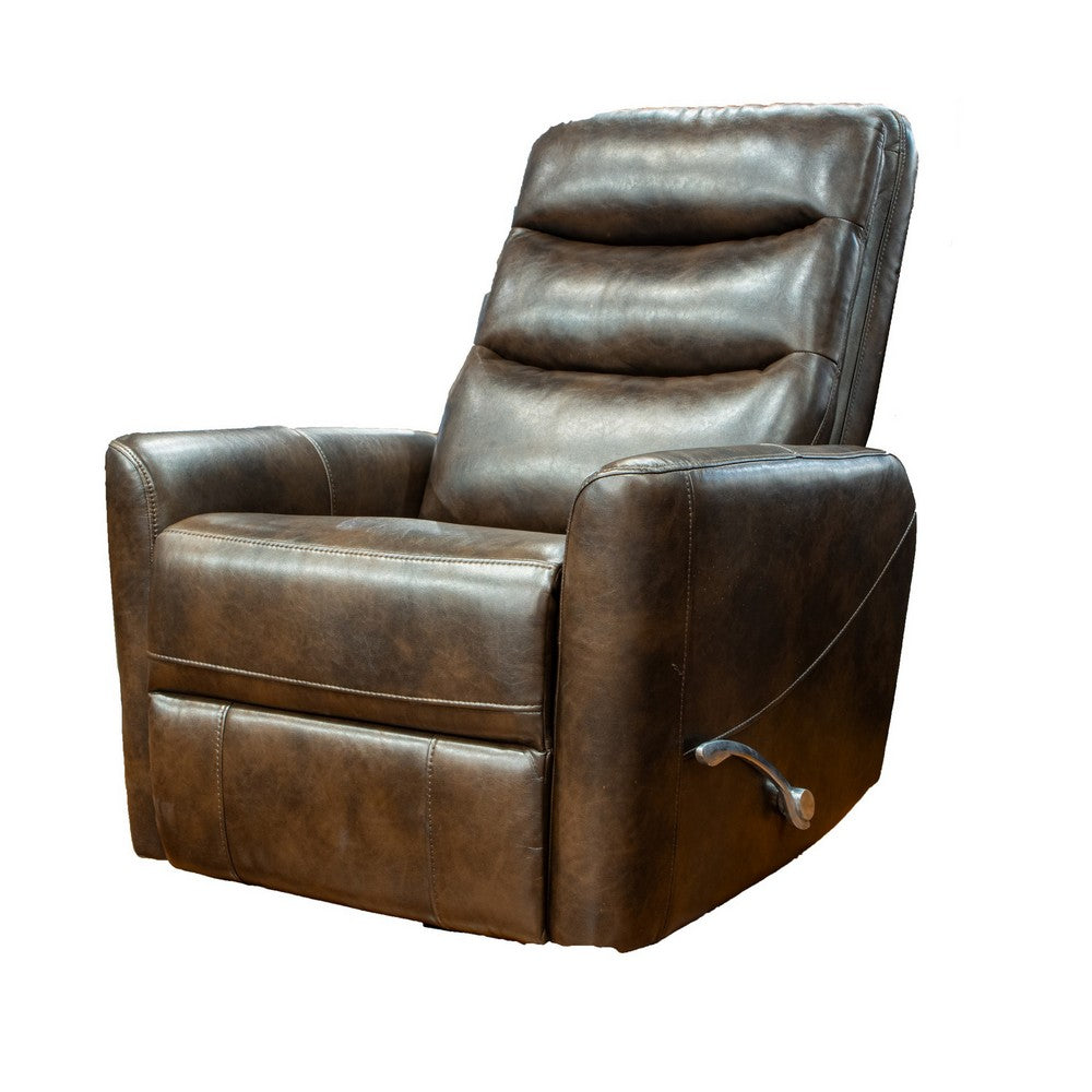 Aki 36 Inch Swivel Manual Recliner Chair, Luxury Plush Brown Faux Leather - BM316469