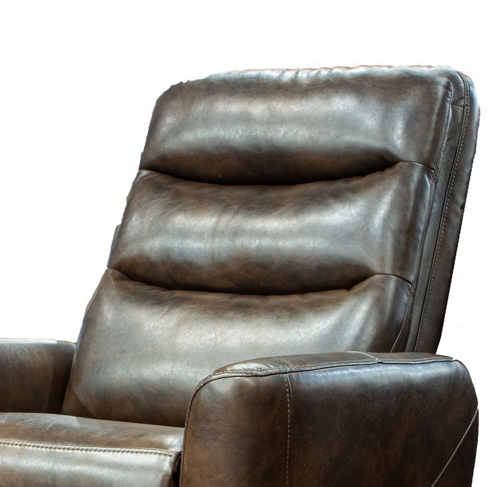 Aki 36 Inch Swivel Manual Recliner Chair, Luxury Plush Brown Faux Leather - BM316469