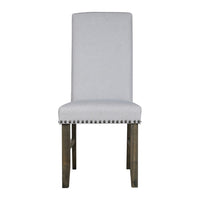 Luo 19 Inch Dining Chairs Set of 2, Nailhead Trim, Gray Fabric, Brown Wood - BM316479