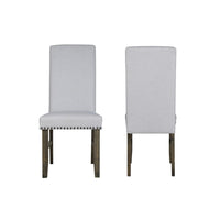 Luo 19 Inch Dining Chairs Set of 2, Nailhead Trim, Gray Fabric, Brown Wood - BM316479