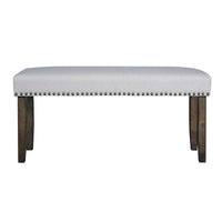 Luo 43 Inch Dining Bench, Nailhead Accent Soft Gray Upholstery, Brown Wood - BM316480