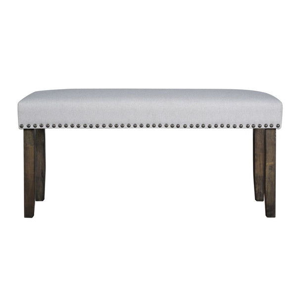 Luo 43 Inch Dining Bench, Nailhead Accent Soft Gray Upholstery, Brown Wood - BM316480