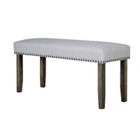 Luo 43 Inch Dining Bench, Nailhead Accent Soft Gray Upholstery, Brown Wood - BM316480