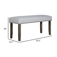 Luo 43 Inch Dining Bench, Nailhead Accent Soft Gray Upholstery, Brown Wood - BM316480