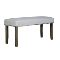 Luo 43 Inch Dining Bench, Nailhead Accent Soft Gray Upholstery, Brown Wood - BM316480