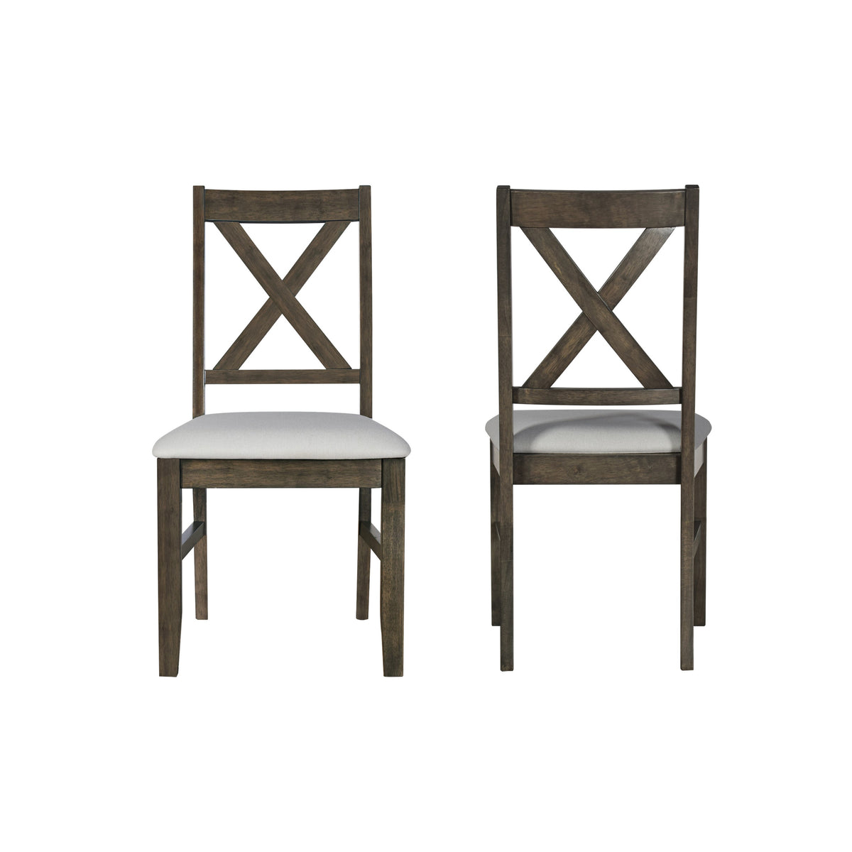 Dow 20 Inch Dining Side Chair Set of 2, Gray Padded Seat, Brown Cross Back - BM316482