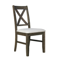 Dow 20 Inch Dining Side Chair Set of 2, Gray Padded Seat, Brown Cross Back - BM316482