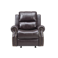 Tavi 37 Inch Glider Chair, Manual Recliner, Nailhead Trim, Brown Upholstery - BM316485