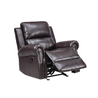 Tavi 37 Inch Glider Chair, Manual Recliner, Nailhead Trim, Brown Upholstery - BM316485