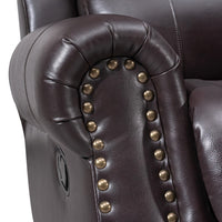 Tavi 37 Inch Glider Chair, Manual Recliner, Nailhead Trim, Brown Upholstery - BM316485