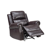 Tavi 37 Inch Glider Chair, Power Recliner, Nailhead Trim, Brown Upholstery - BM316486