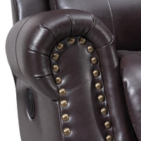 Tavi 37 Inch Glider Chair, Power Recliner, Nailhead Trim, Brown Upholstery - BM316486