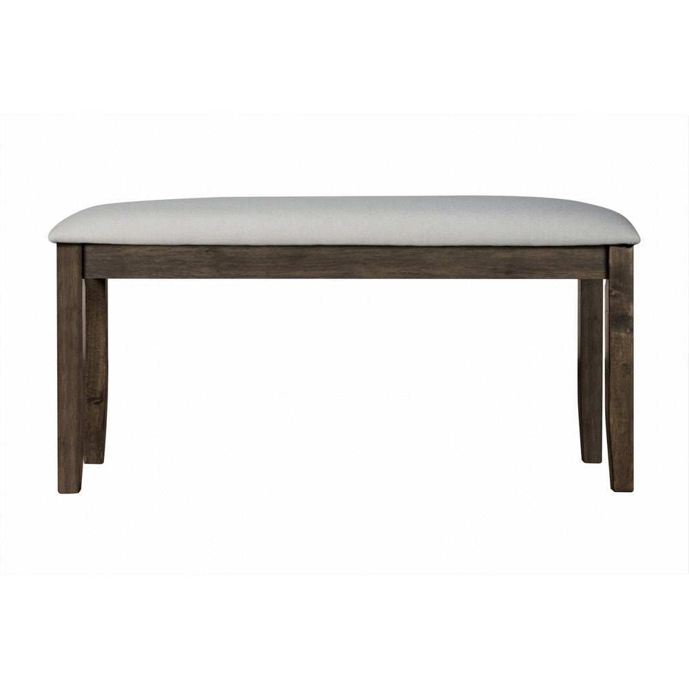 Doe 40 Inch Modern Dining Bench, Soft Gray Padded Seat, Brown Wood Legs - BM316491