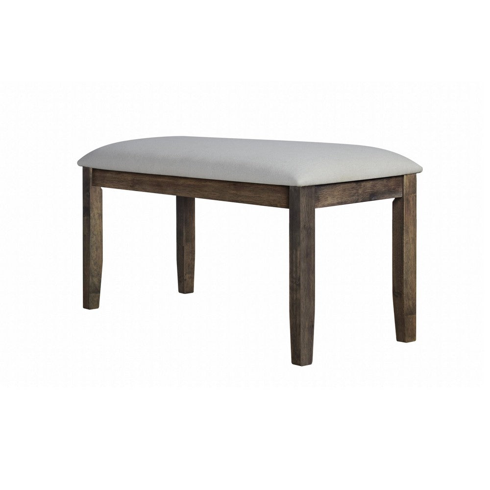 Doe 40 Inch Modern Dining Bench, Soft Gray Padded Seat, Brown Wood Legs - BM316491