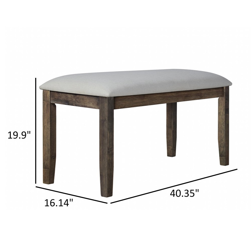 Doe 40 Inch Modern Dining Bench, Soft Gray Padded Seat, Brown Wood Legs - BM316491