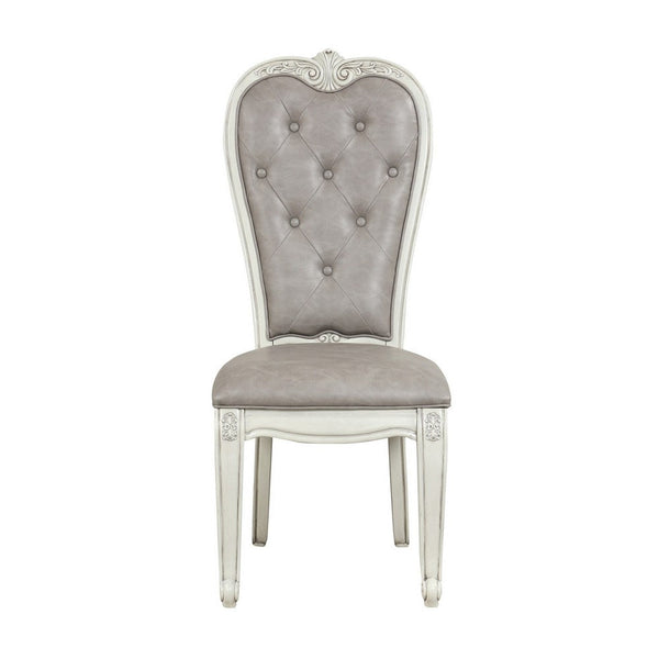 Ellia 26 Inch Side Dining Chair, Gray Tufted, Vintage Turned Feet, Ivory - BM316493