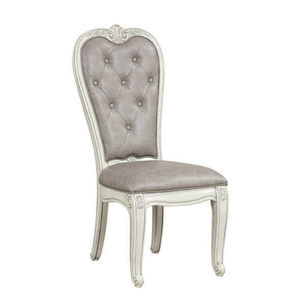 Ellia 26 Inch Side Dining Chair, Gray Tufted, Vintage Turned Feet, Ivory - BM316493