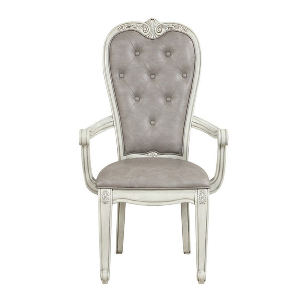 Ellia 26 Inch Side Dining Armchair, Gray Tufted, Vintage Turned Feet, Ivory - BM316494