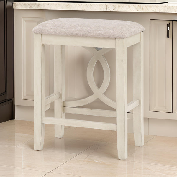 Ruth 25 Inch Counter Height Stool Set of 2, Beige Polyester Padded, White - BM316496