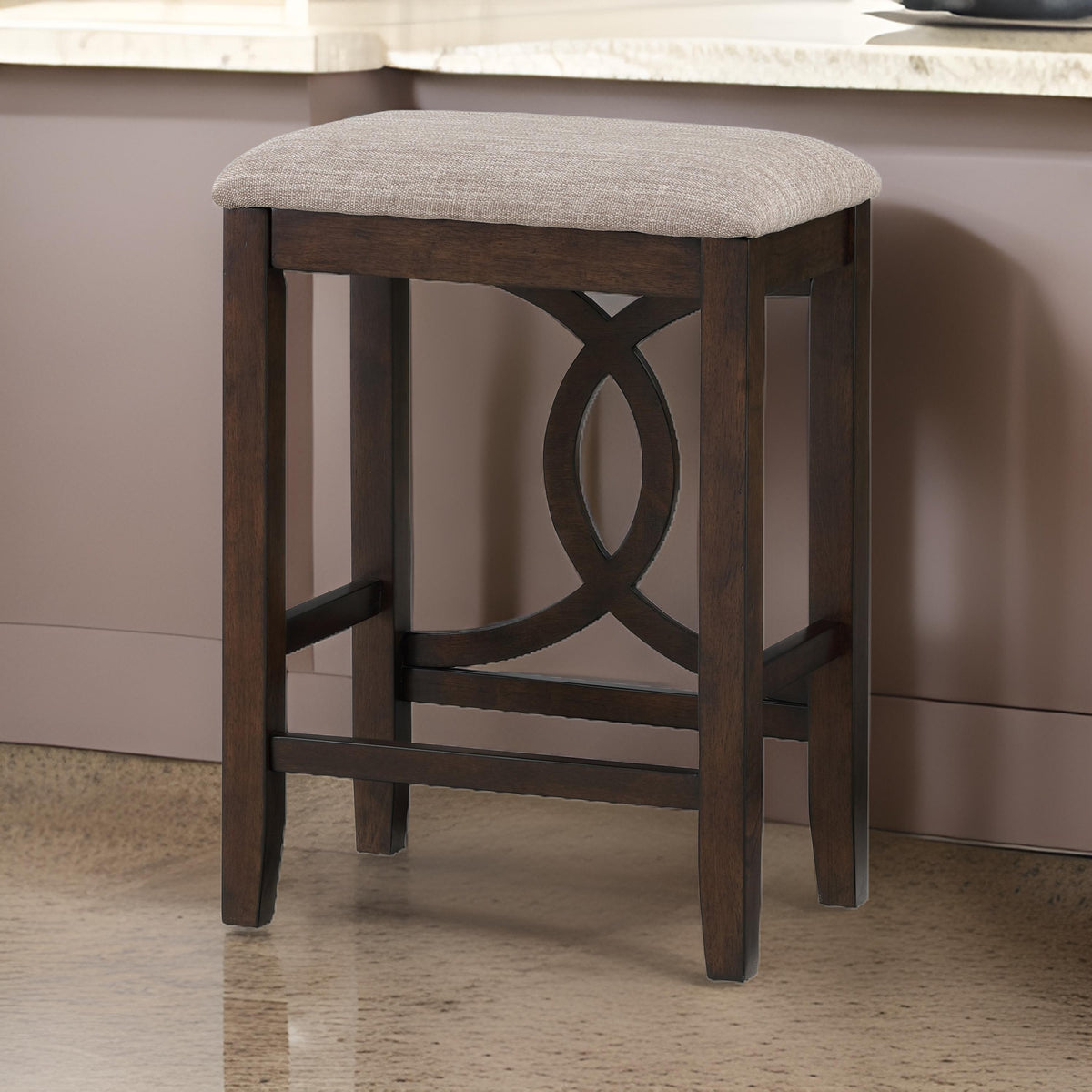 Ruth 25 Inch Counter Height Stool Set of 2, Beige Polyester Padded, Brown - BM316497