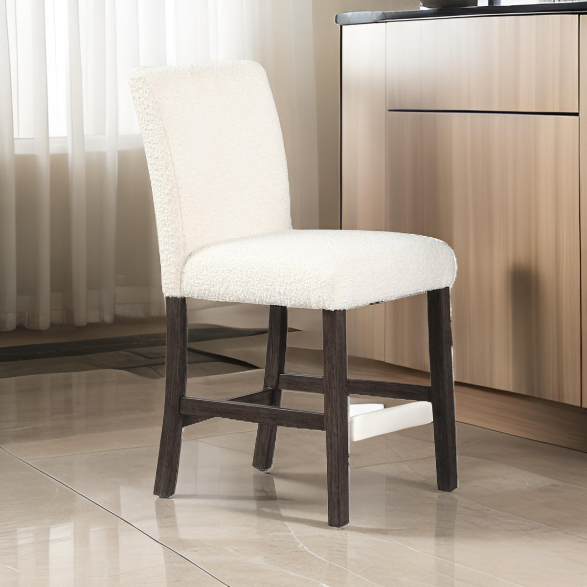 Ghy 25 Inch Dining Side Chair Set of 2, White Textured Upholstery, Brown - BM316500