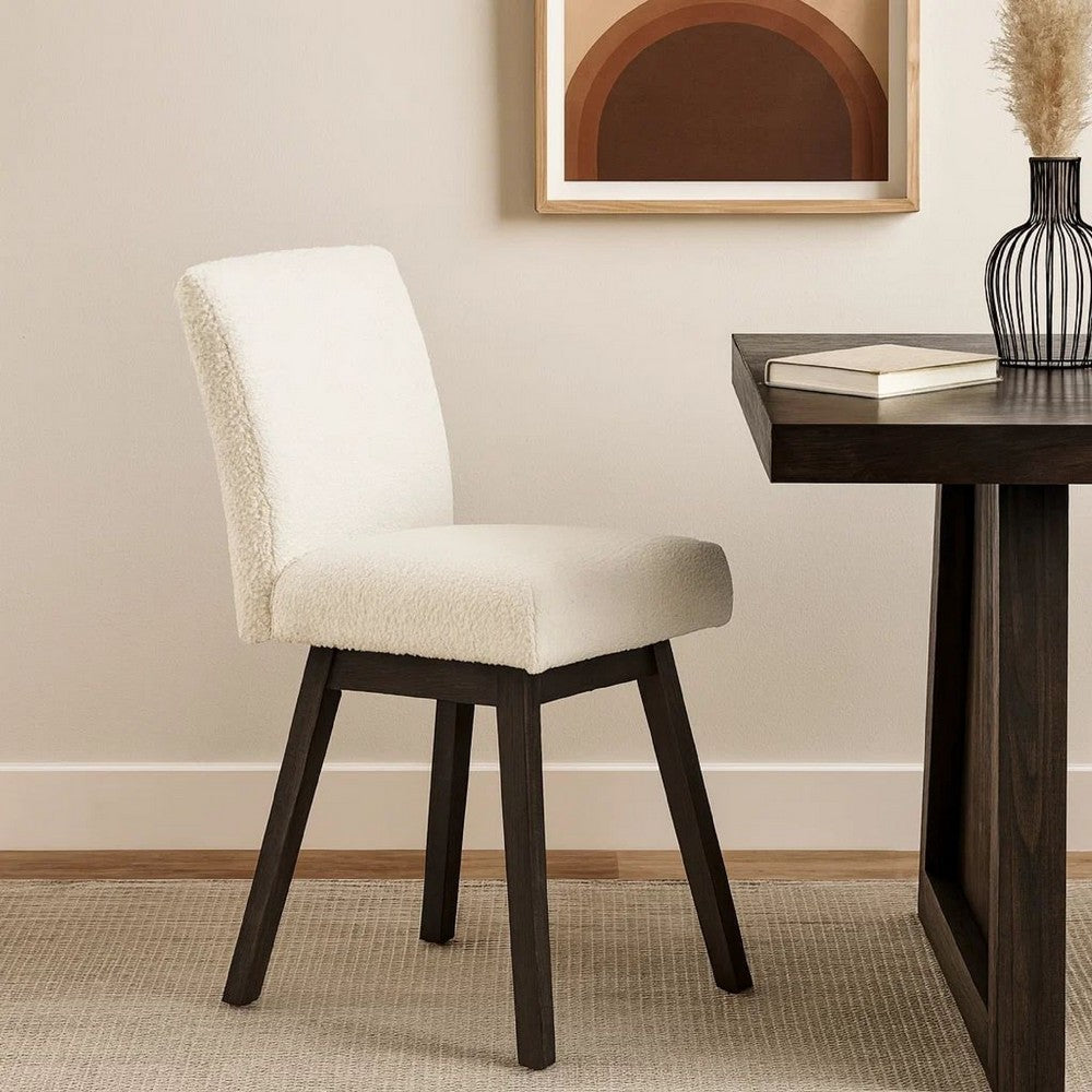 Ghy 25 Inch Swivel Counter Chair Set of 2, White Textured Upholstery, Brown - BM316502