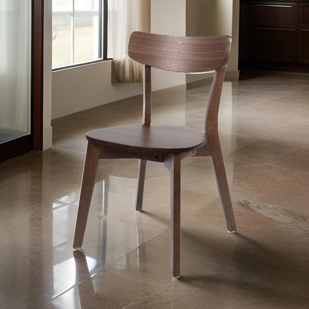 Aby Dining Side Chair, Wooden Round Seat, Open Panel Back, Walnut Brown - BM316505