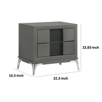 Rya 23 Inch Modern Nightstand with 2 Drawers, Gray Wood, Angled Chrome Legs - BM316506