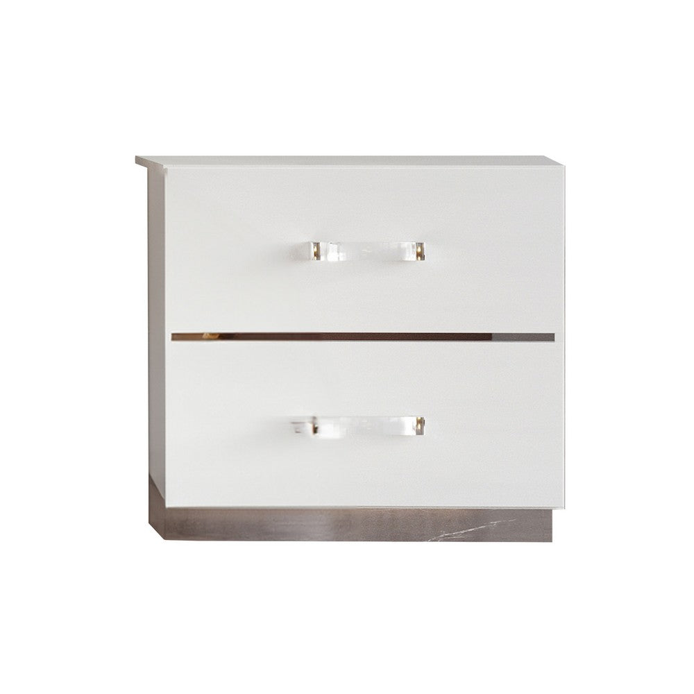 Ruo 25" Inch Modern Nightstand, 2 Drawers, Chrome Plinth Base, White Wood - BM316509