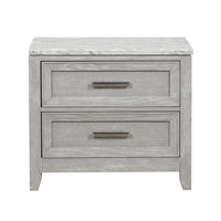 Ion 30 Inch Nightstand, 2 Drawers, White Marble Top, Farmhouse Gray Wood - BM316513