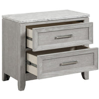 Ion 30 Inch Nightstand, 2 Drawers, White Marble Top, Farmhouse Gray Wood - BM316513