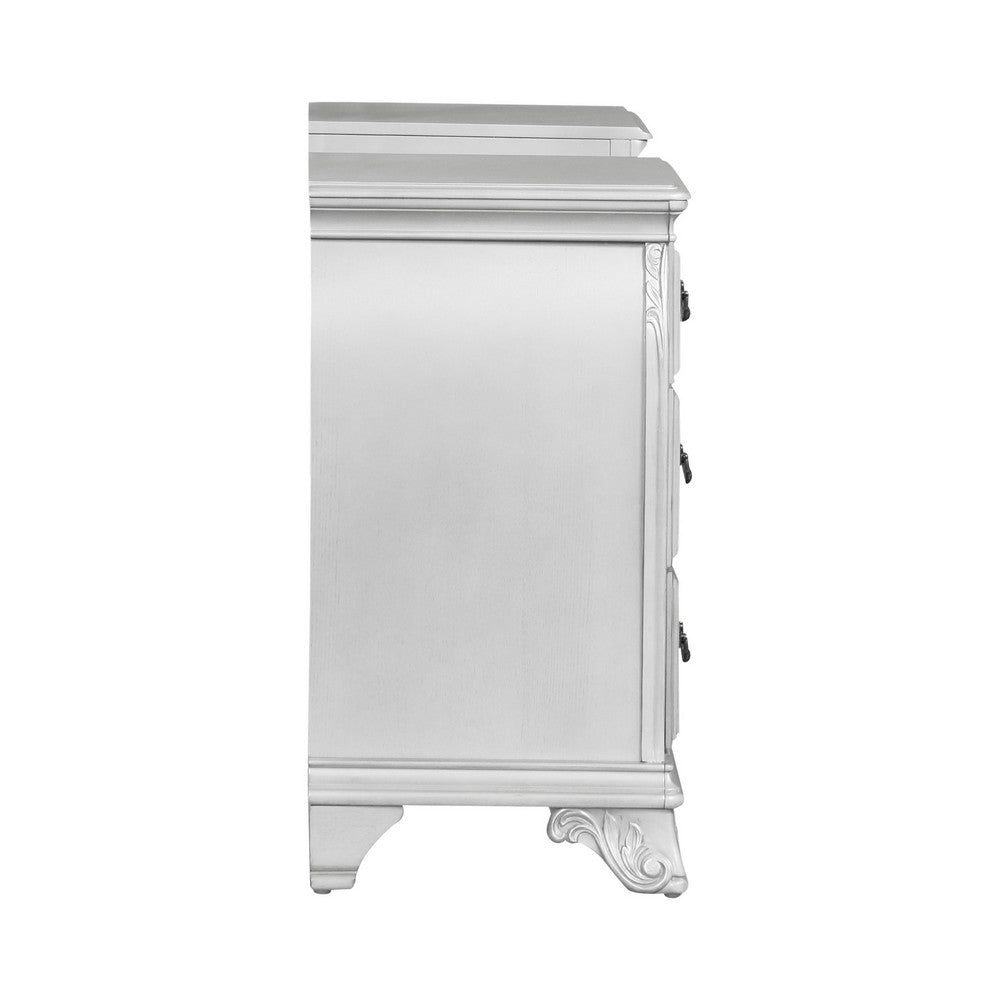 Benzara Hailey 67 Inch Vanity Table, Glass Bridge, 6 Drawers, USB ...