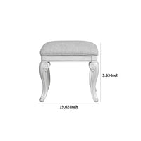 Hailey 19 Inch Royal Vanity Stool Scrolled Design, Gray Padded Top, Wood - BM316520