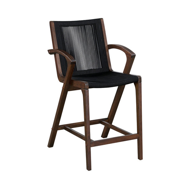 Remi 26 Inch Counter Height Chair, Black Acacia Wood, Rope Cord Wrapping - BM316522