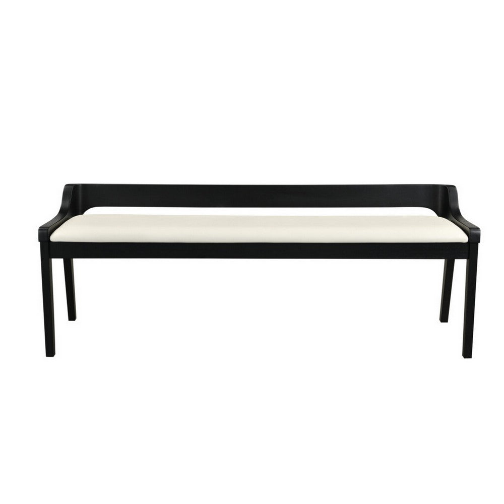 Kee 60 Inch Dining Bench, Black Rubberwood Frame, Low Back, Cushioned Seat - BM316523