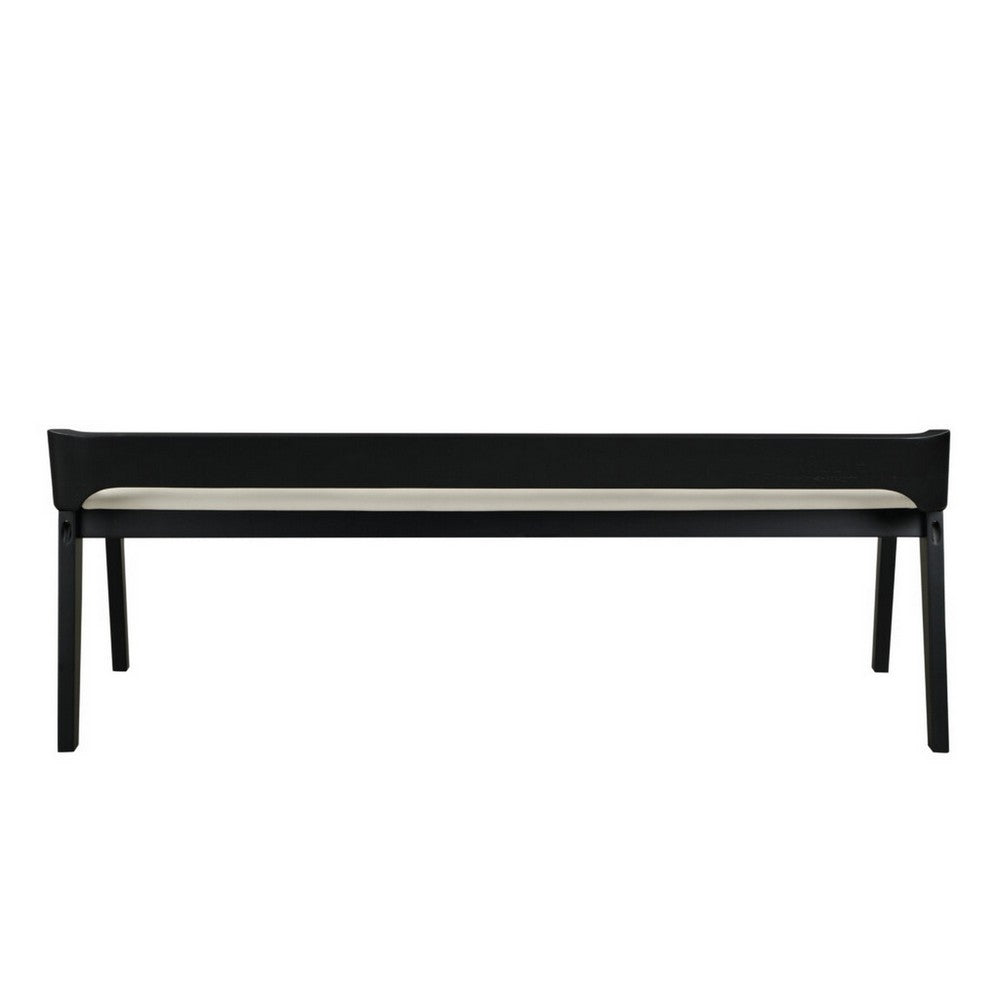 Kee 60 Inch Dining Bench, Black Rubberwood Frame, Low Back, Cushioned Seat - BM316523