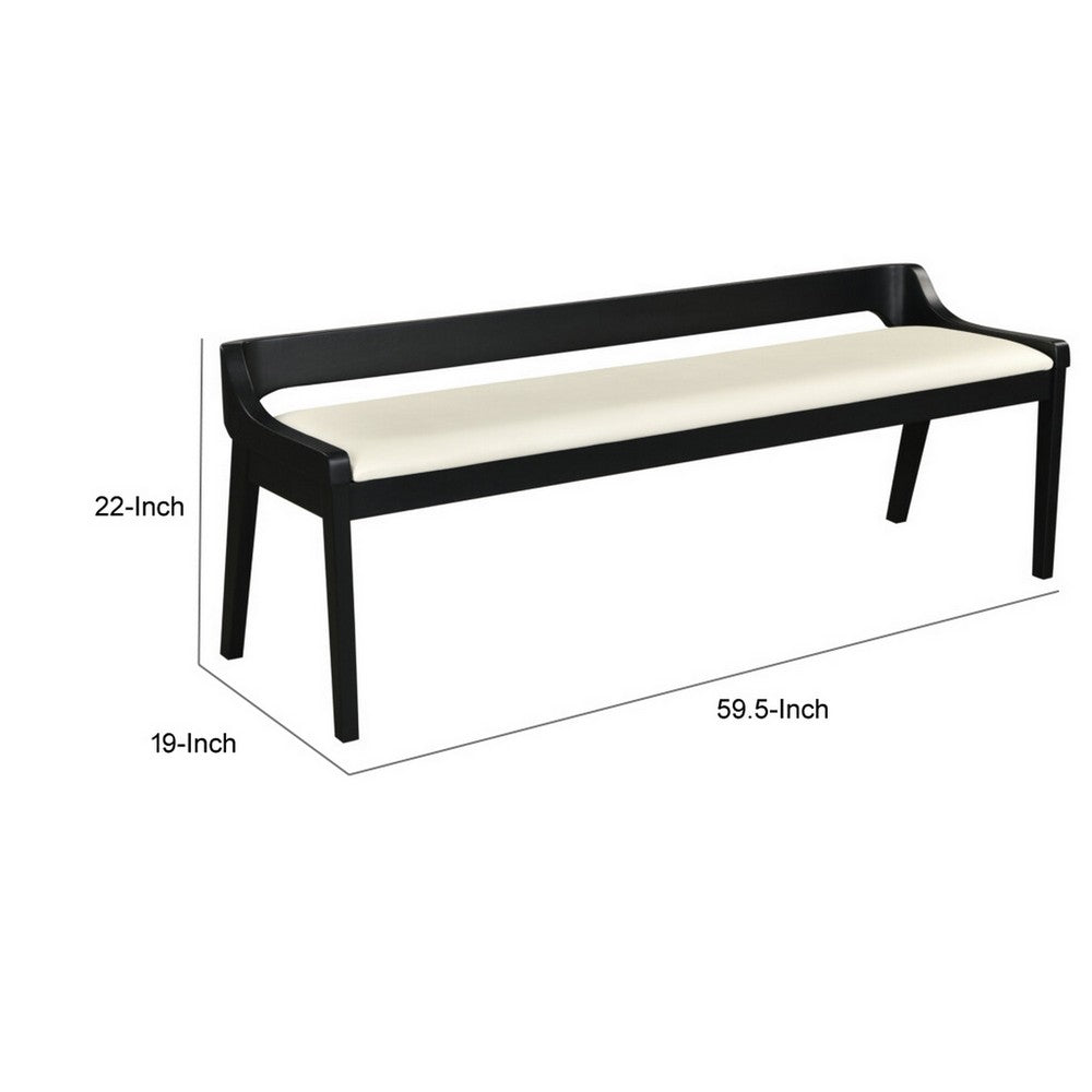 Kee 60 Inch Dining Bench, Black Rubberwood Frame, Low Back, Cushioned Seat - BM316523