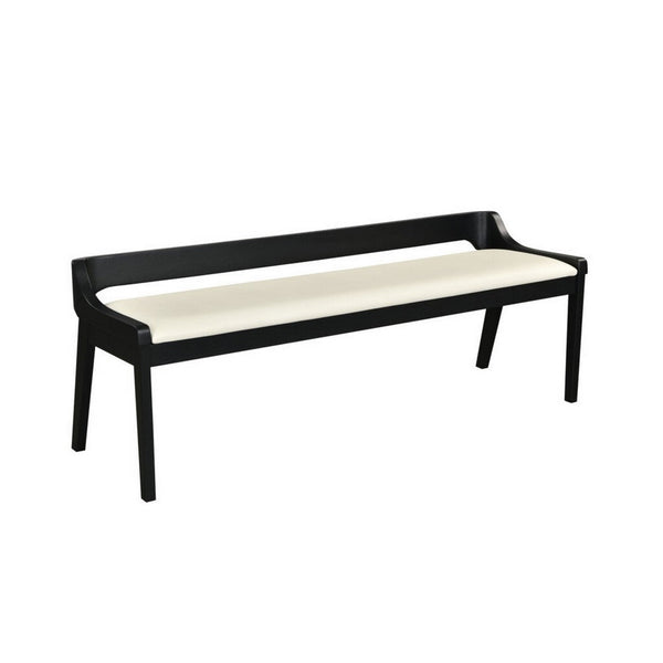 Kee 60 Inch Dining Bench, Black Rubberwood Frame, Low Back, Cushioned Seat - BM316523