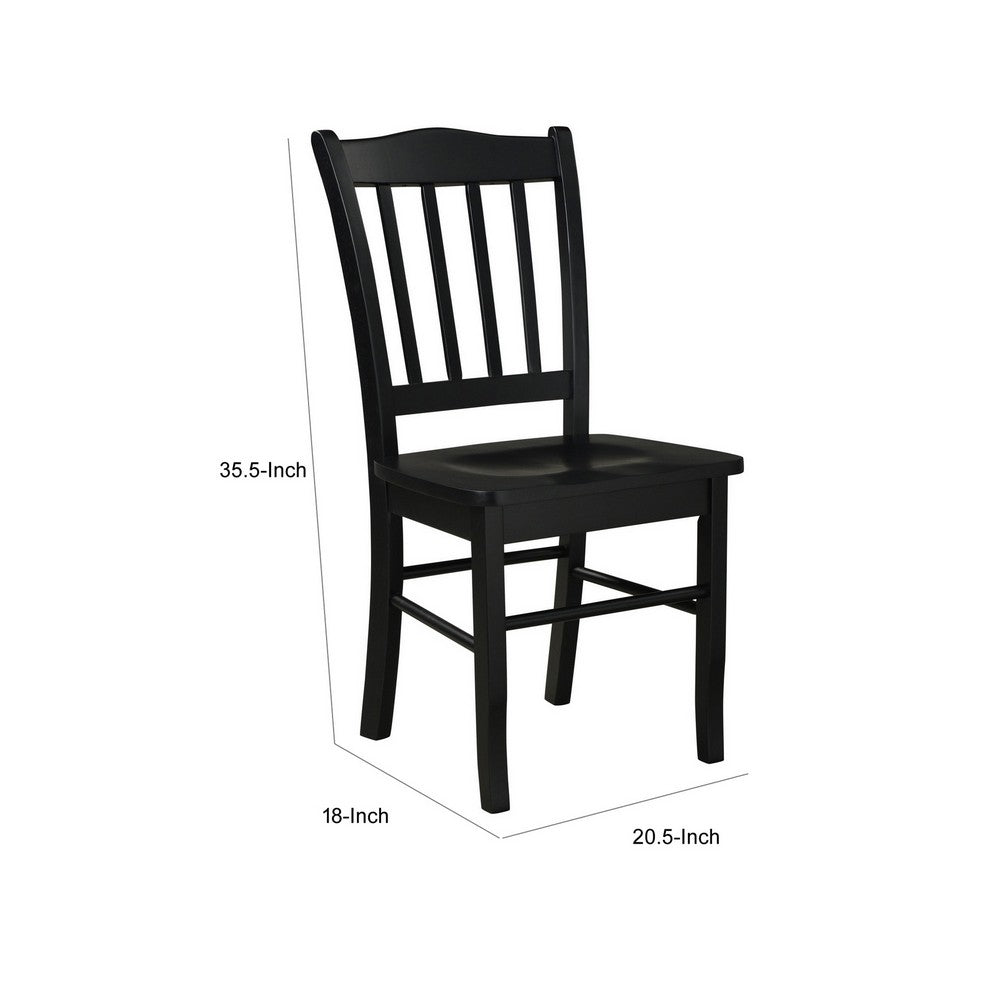 Nova 18 Inch Dining Side Chair Set of 2, Slatted Backrests, Jet Black Wood - BM316524