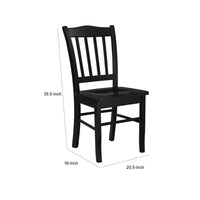 Nova 18 Inch Dining Side Chair Set of 2, Slatted Backrests, Jet Black Wood - BM316524