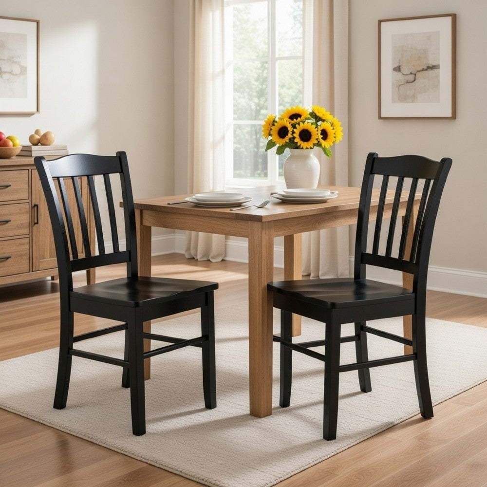 Nova 18 Inch Dining Side Chair Set of 2, Slatted Backrests, Jet Black Wood - BM316524