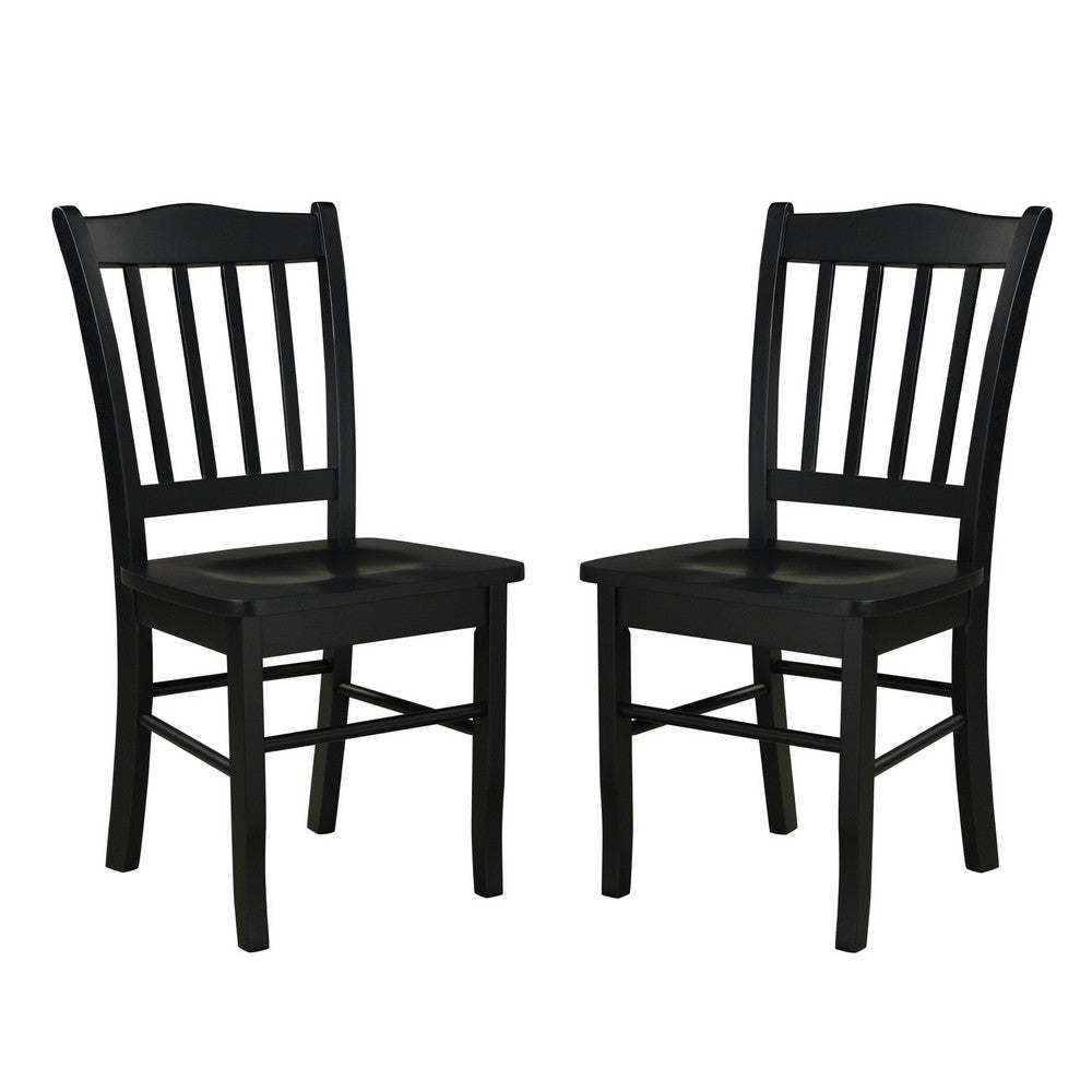 Nova 18 Inch Dining Side Chair Set of 2, Slatted Backrests, Jet Black Wood - BM316524