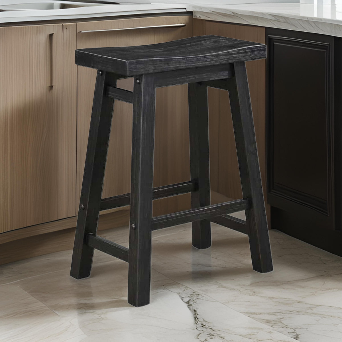 Amber 24 Inch Counter Stool, Ergonomic Saddle Seats, Charcoal Black Wood - BM316526