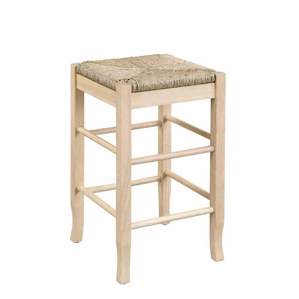 25 Inch Backless Counter Stool, Woven Rattan, Oak Brown Rubberwood Frame - BM316527