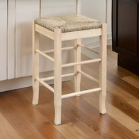 25 Inch Backless Counter Stool, Woven Rattan, Oak Brown Rubberwood Frame - BM316527