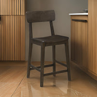 24 Inch Counter Stool Chair, Rubberwood Curved Back and Seat, Dark Gray - BM316528