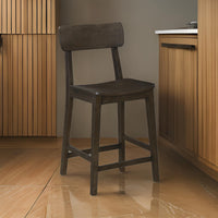 24 Inch Counter Stool Chair, Rubberwood Curved Back and Seat, Dark Gray - BM316528