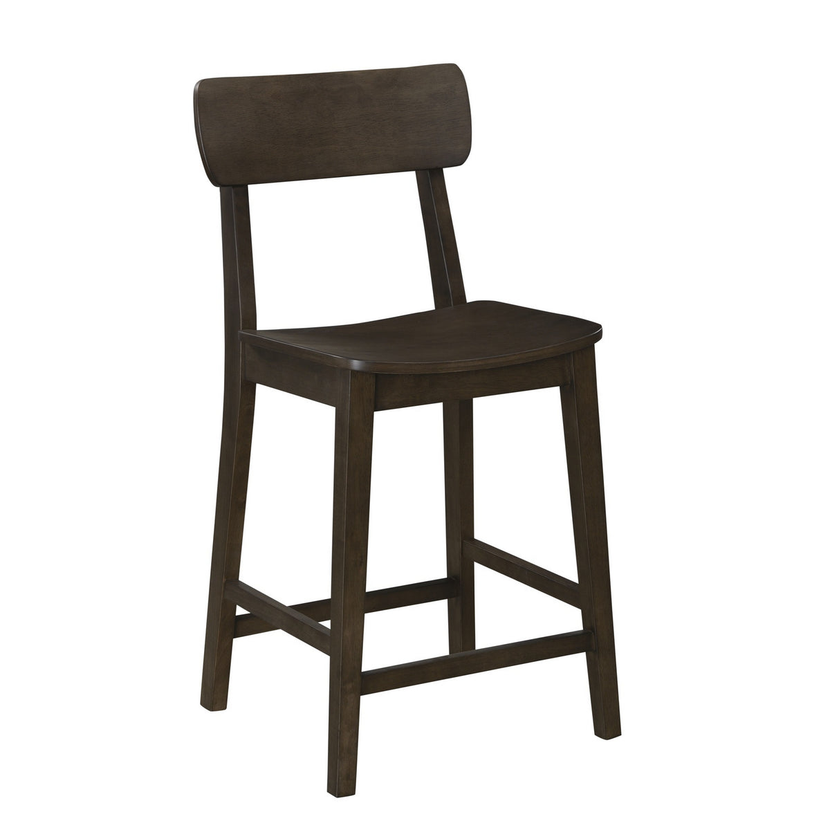 24 Inch Counter Stool Chair, Rubberwood Curved Back and Seat, Dark Gray - BM316528